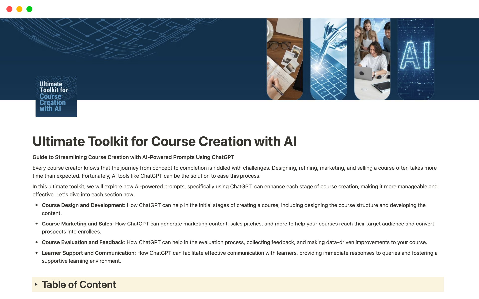 A template preview for Ultimate Toolkit for Course Creation with AI