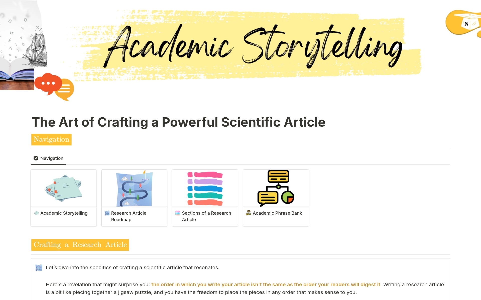 A template preview for Crafting Research Articles