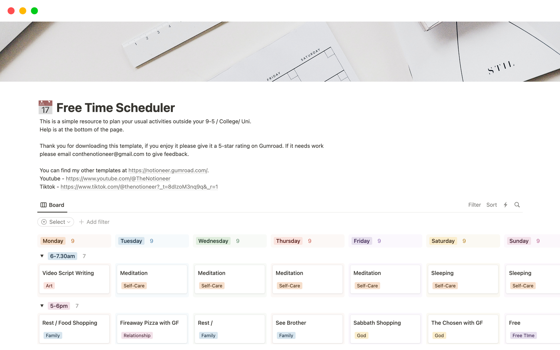 A template preview for Time Scheduler