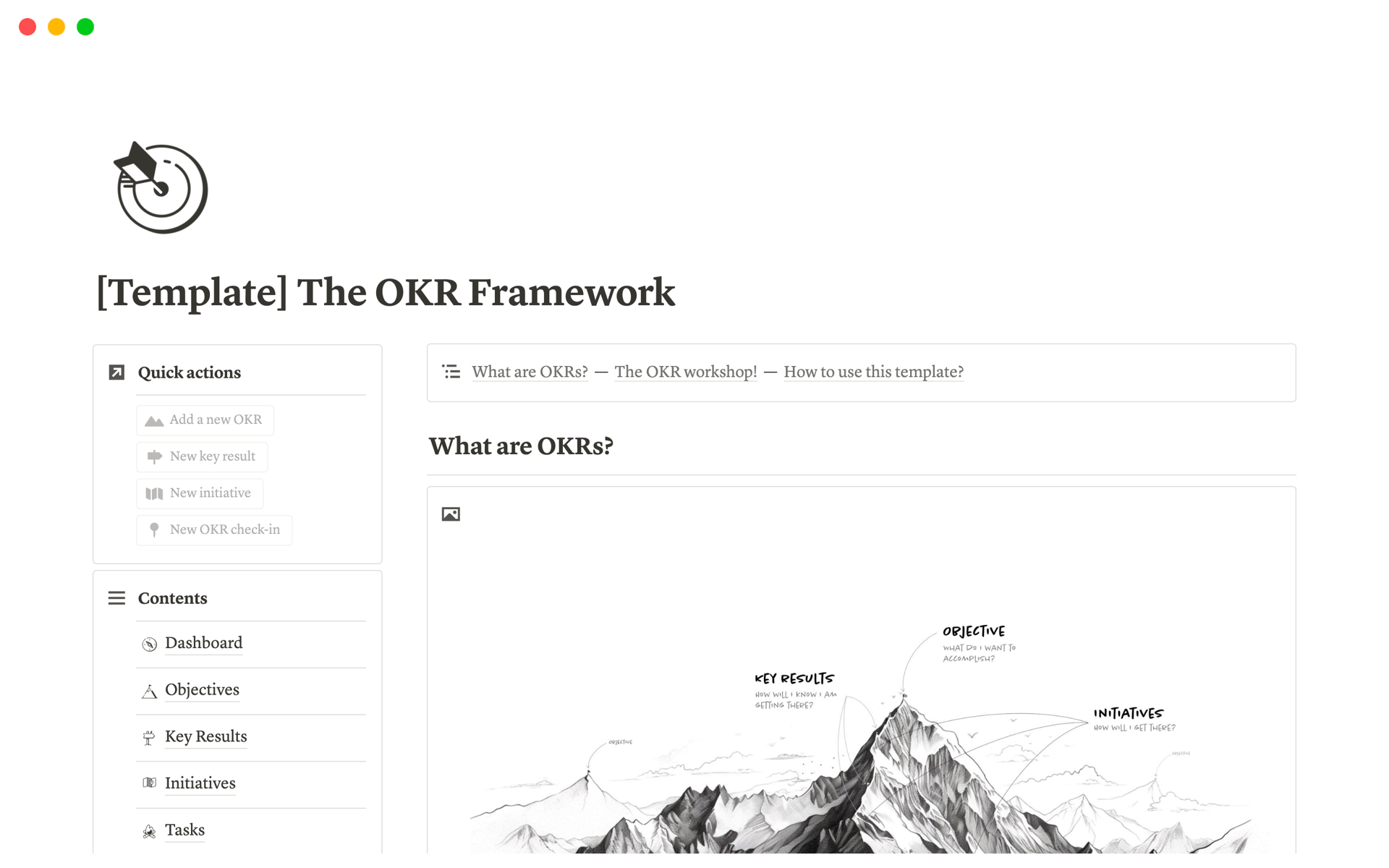 A template preview for The OKR Framework
