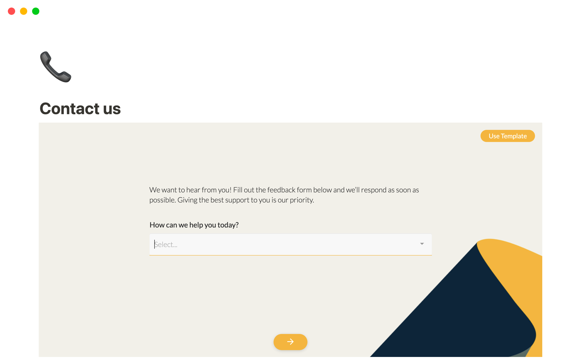 A template preview for Contact form 