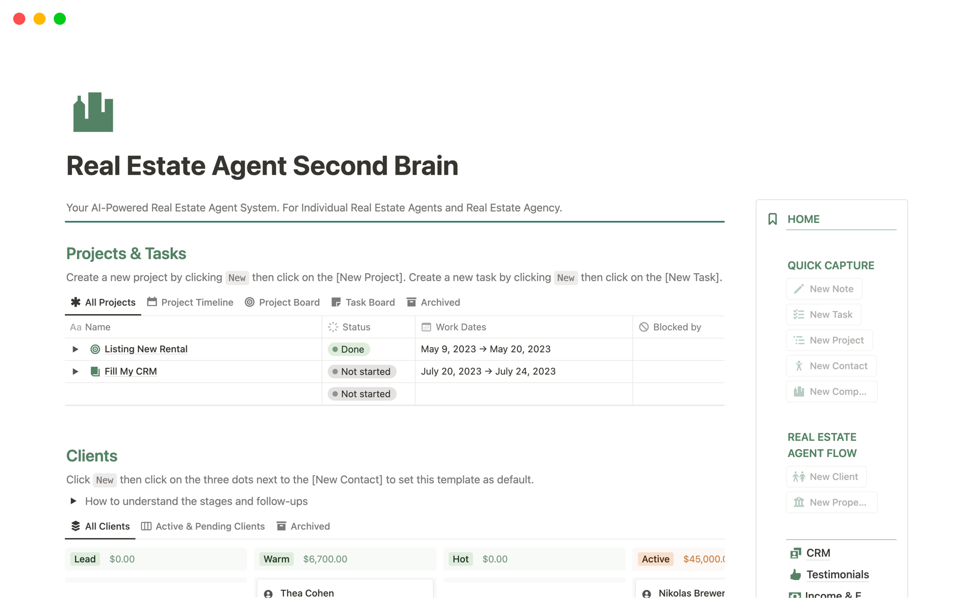 A template preview for Real Estate Agent Second Brain for Teams/Brokerage