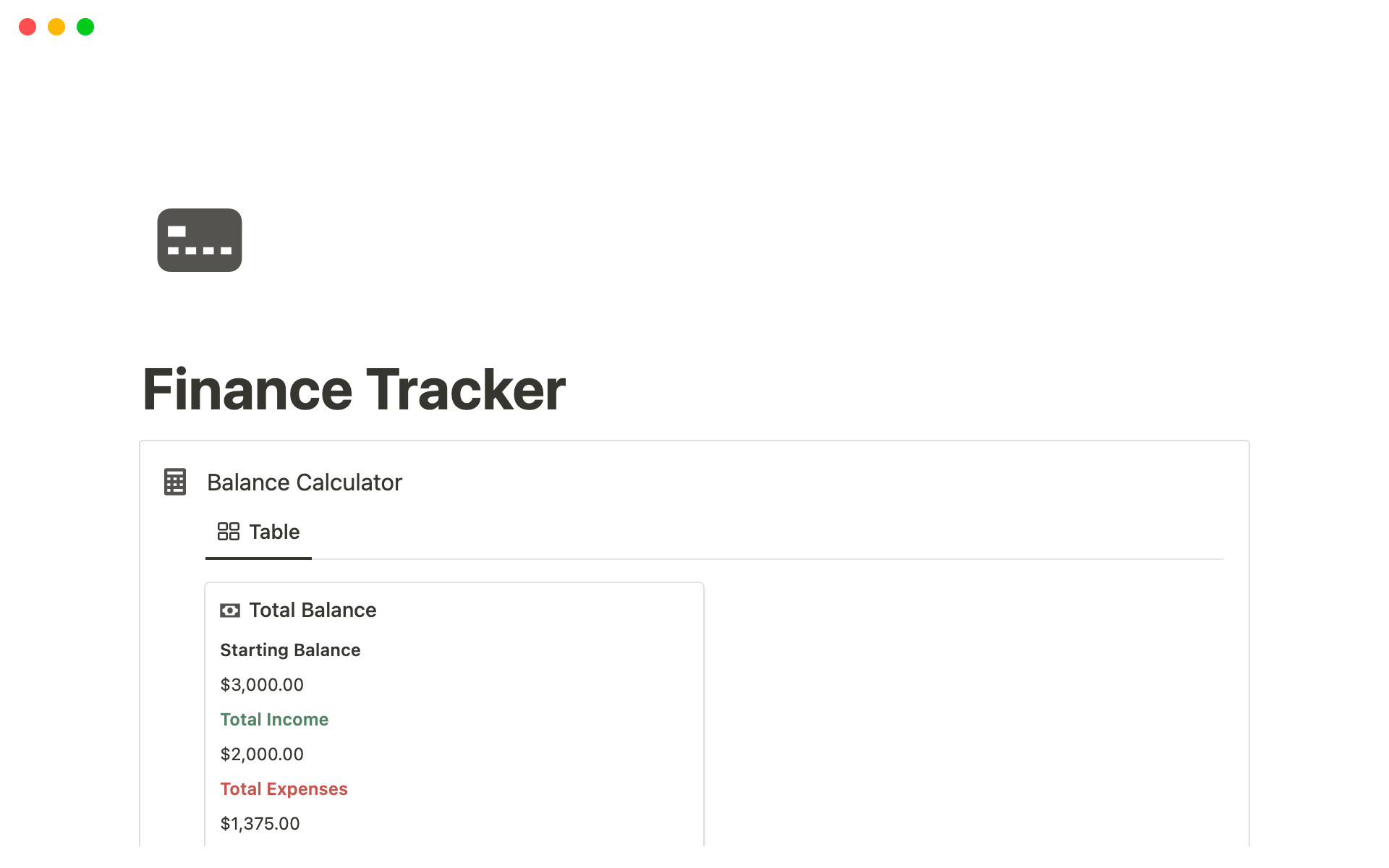 A template preview for Notion Finance Tracker