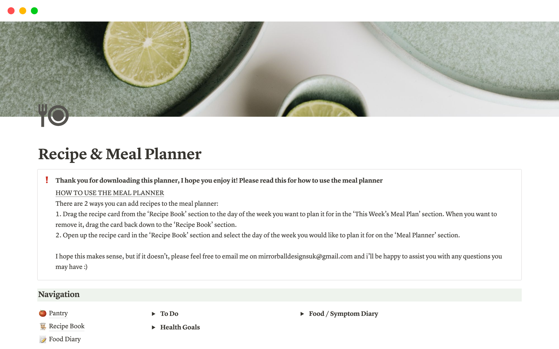 A template preview for Recipe & Meal Planner