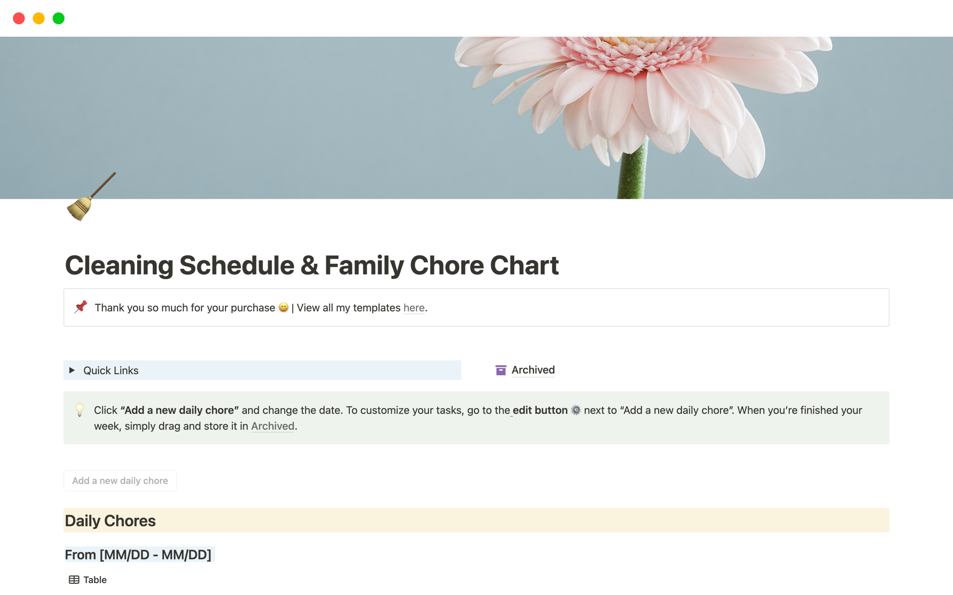 A template preview for Cleaning Schedule & Family Chore Chart