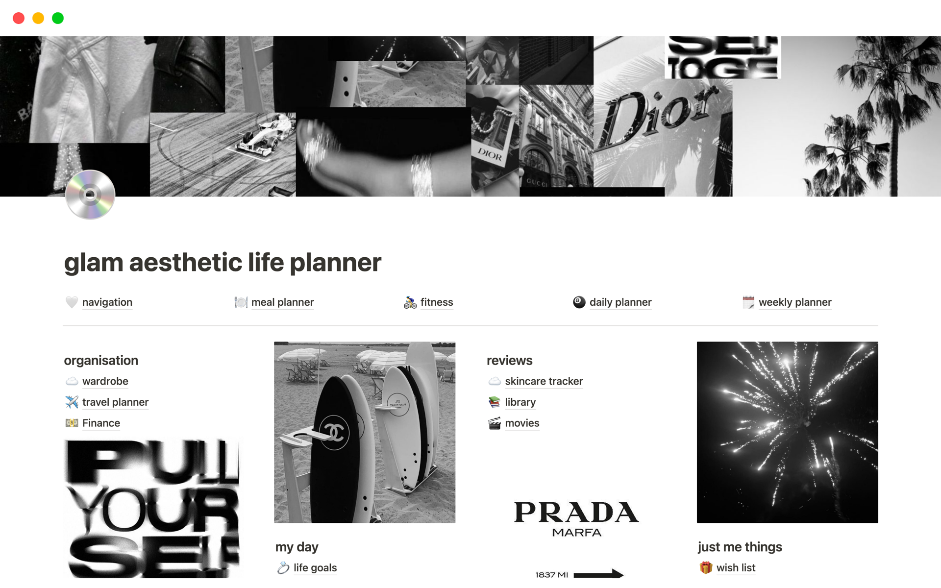 A template preview for glam aesthetic life planner