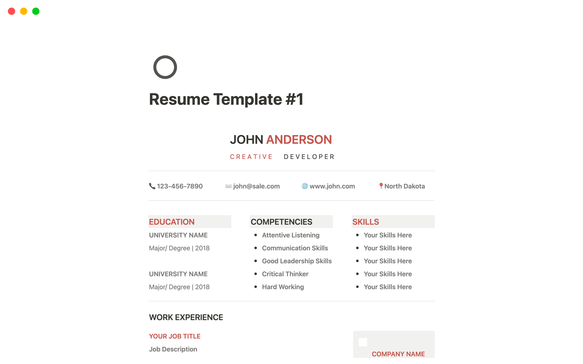 A template preview for Resume Pack