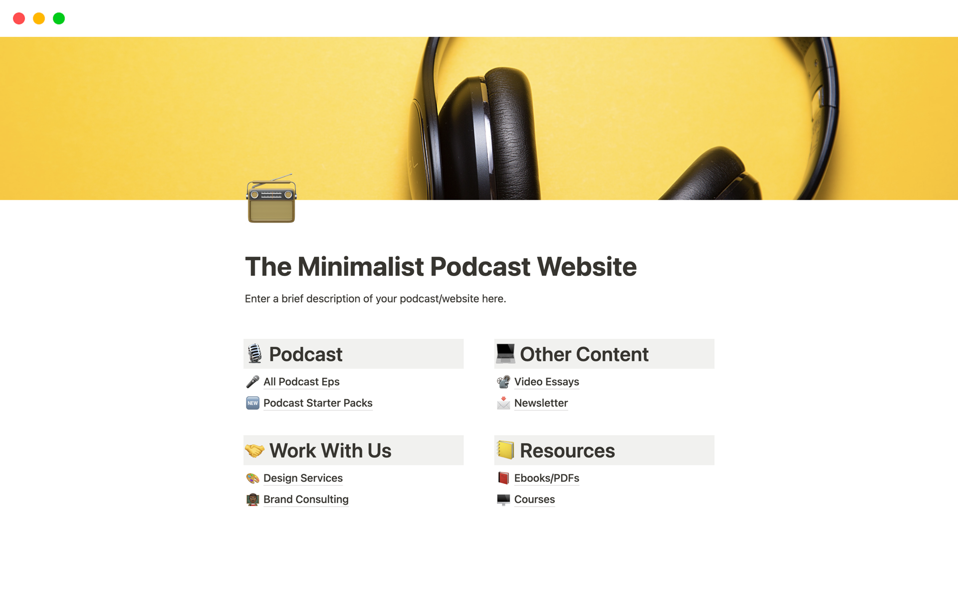 A template preview for The Minimalist Podcast Website