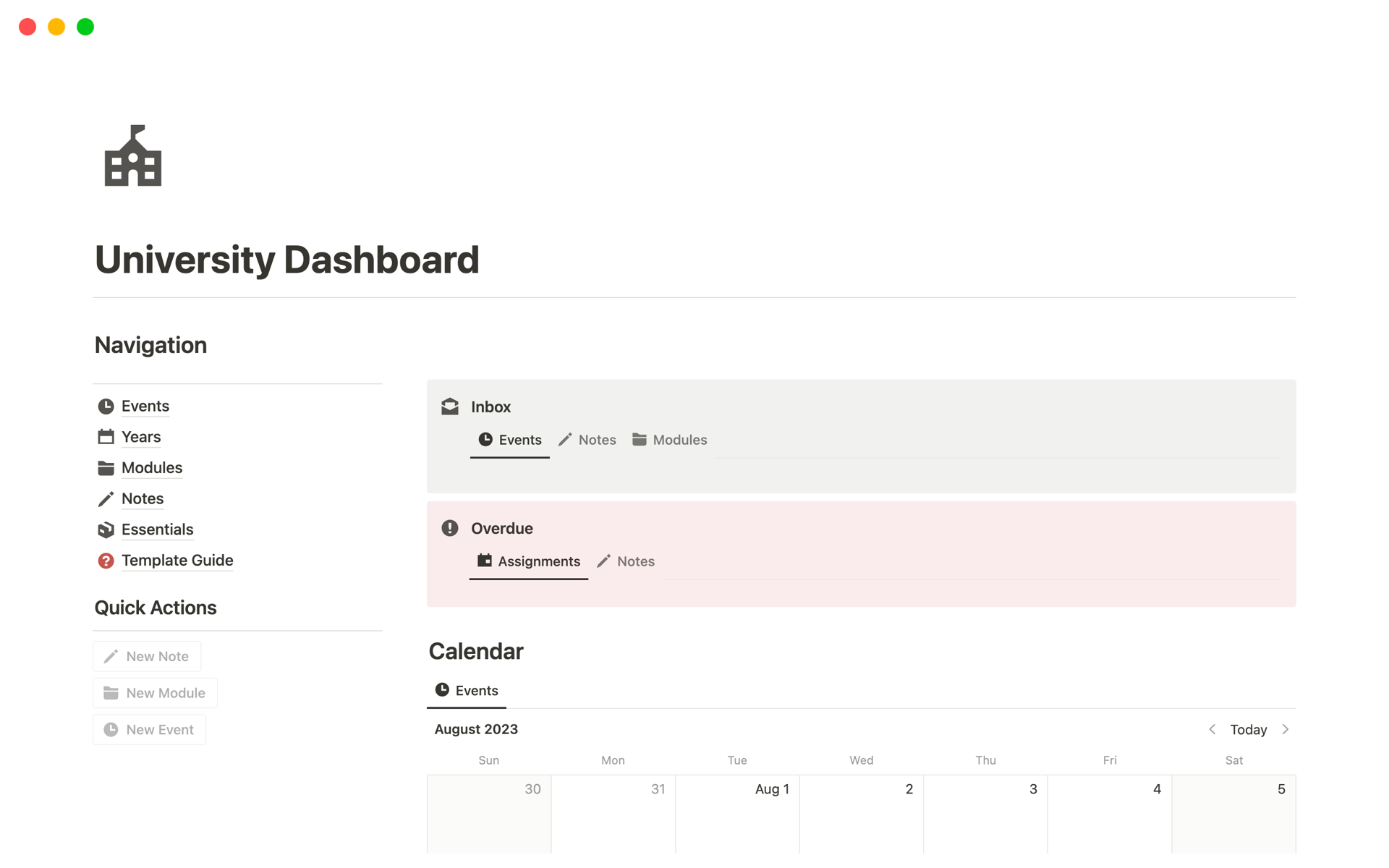 The Notion University Dashboard is designed to help you organise your notes and help you to study and revise efficiently!
