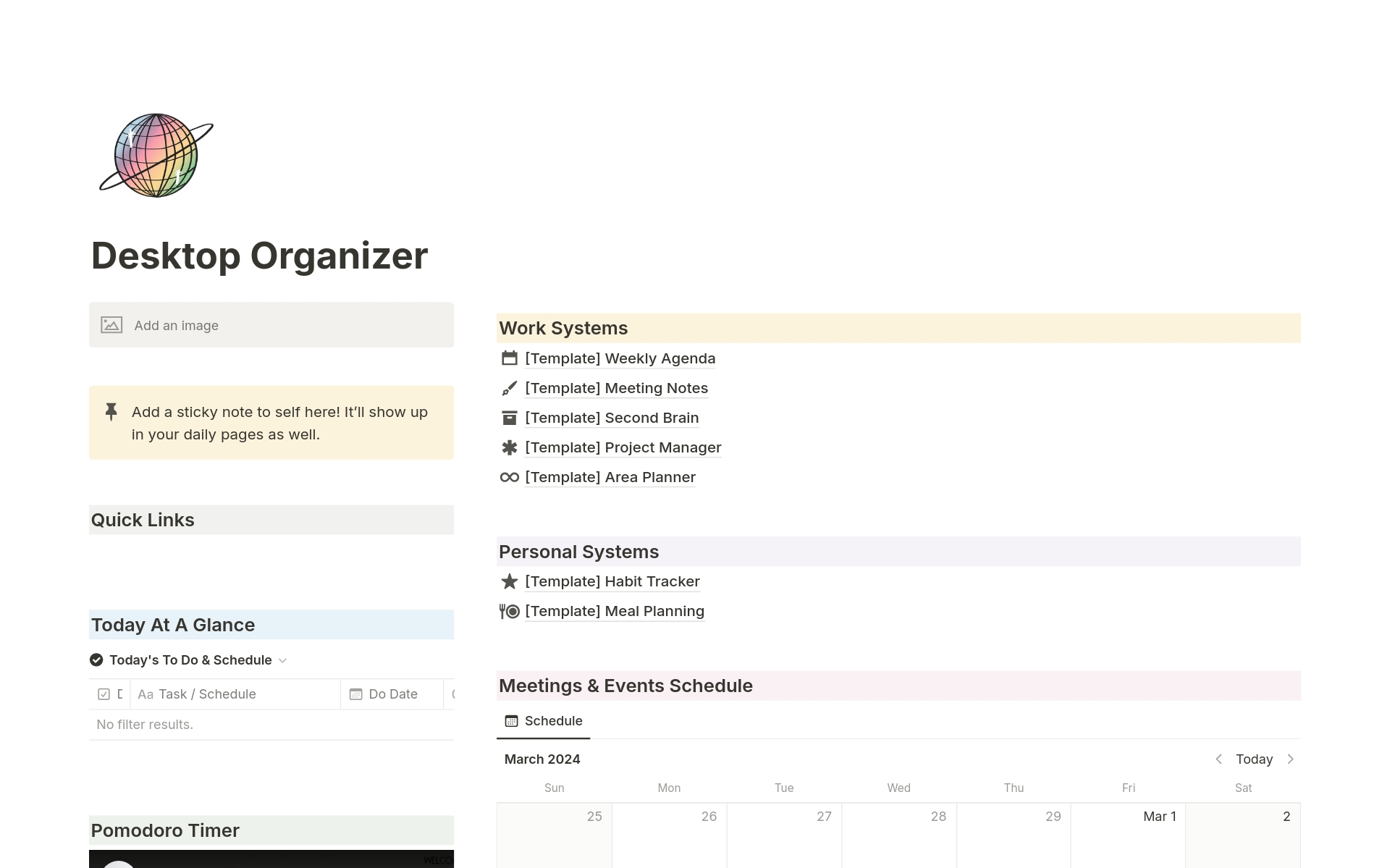 A template preview for Desktop Organizer