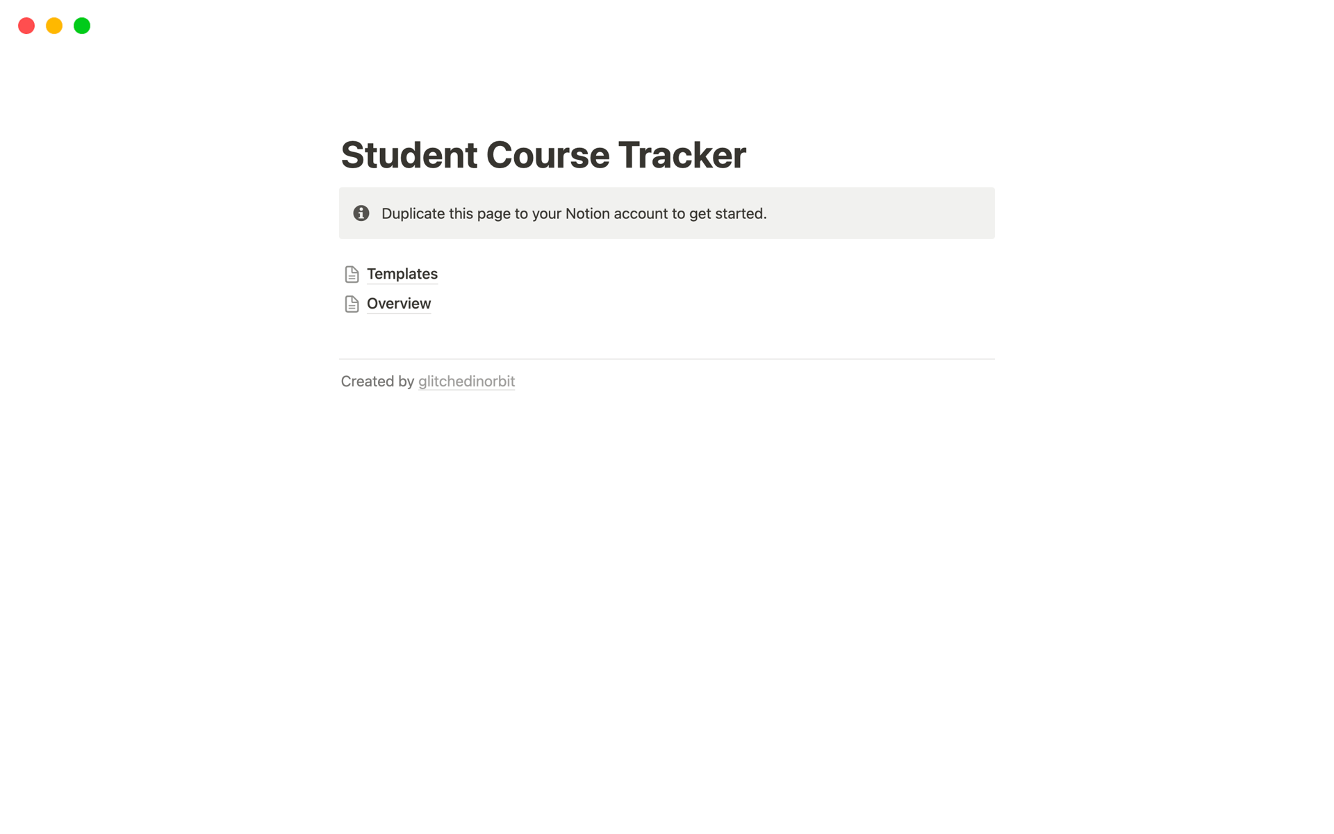 A template preview for Student Course Tracker