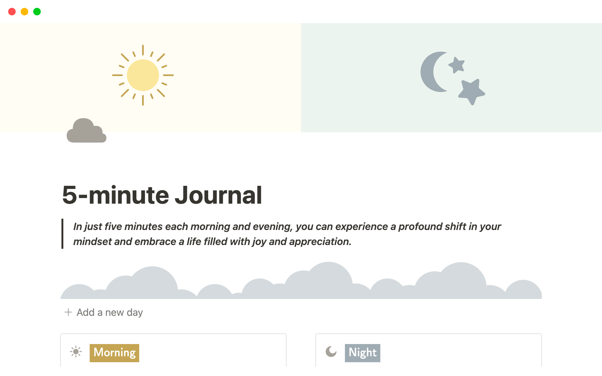 A template preview for Notion 5-Minute Journal