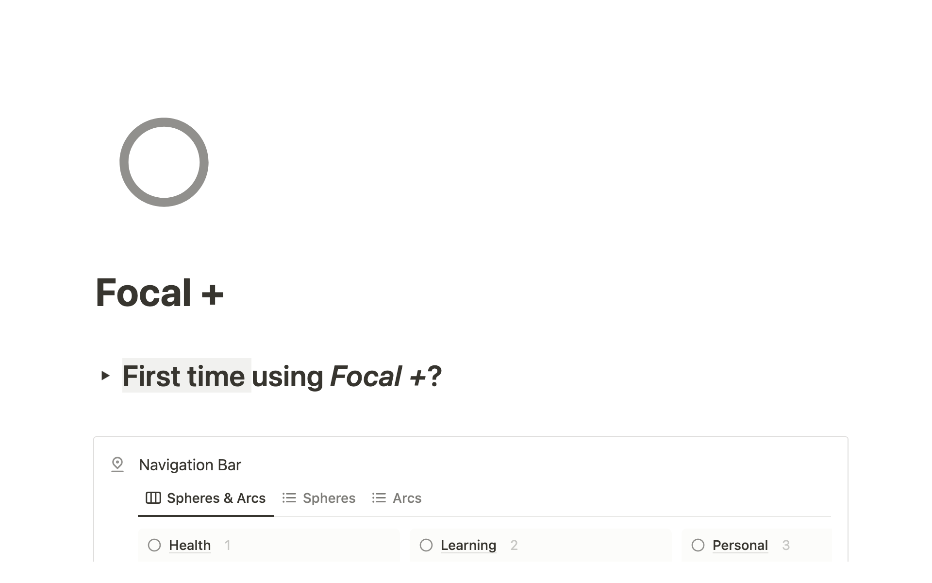 A template preview for Focal Life OS