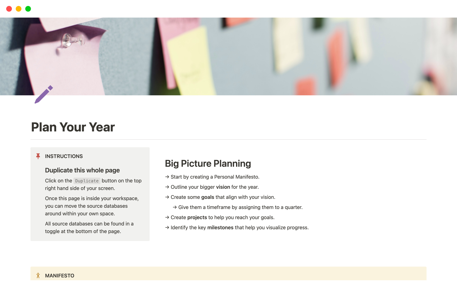 A template preview for Plan Your Year