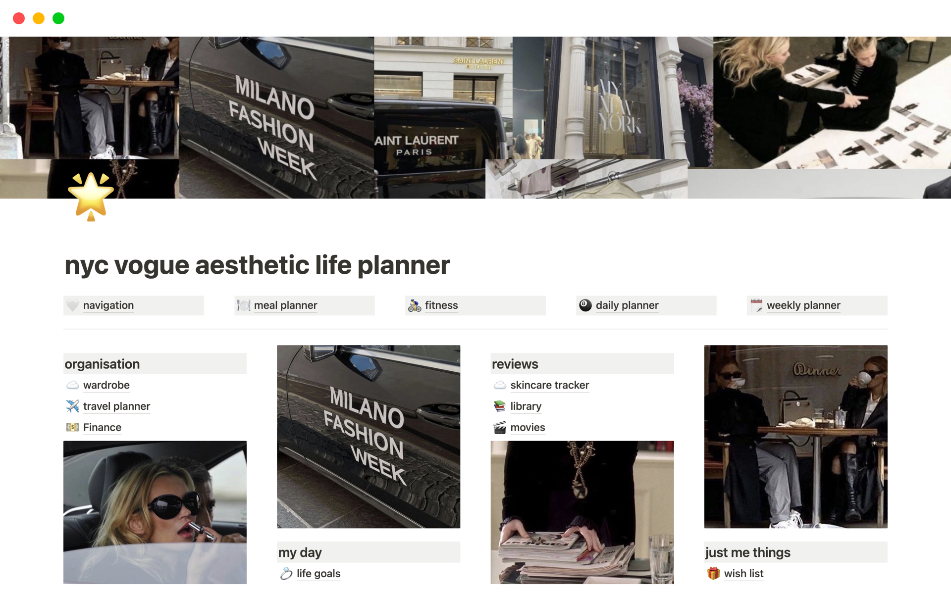 A template preview for nyc vogue aesthetic life planner 