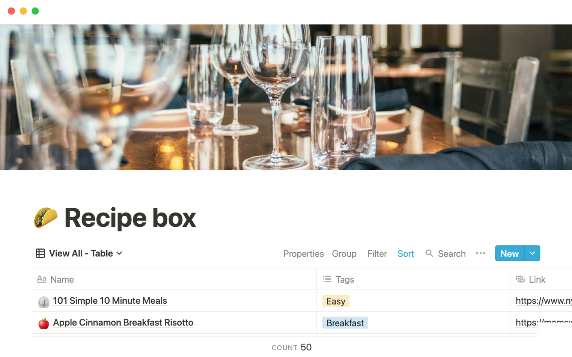The desktop image for the Recipe box template