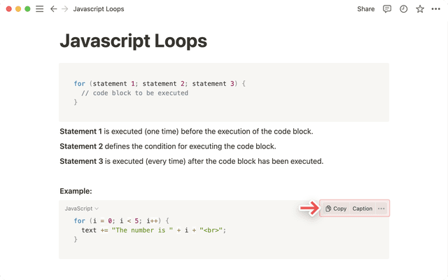 Copy and caption code