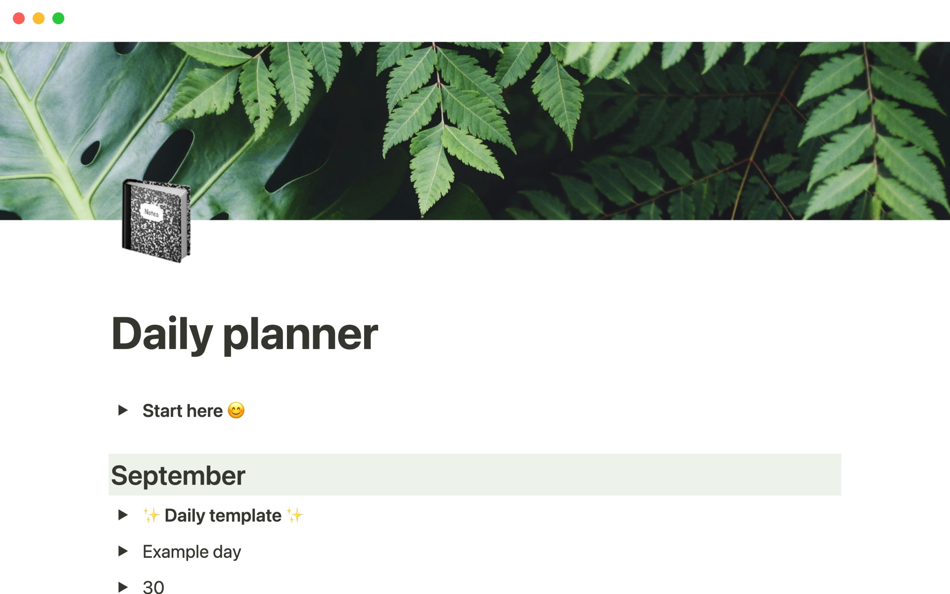 The desktop image for the Daily planner template