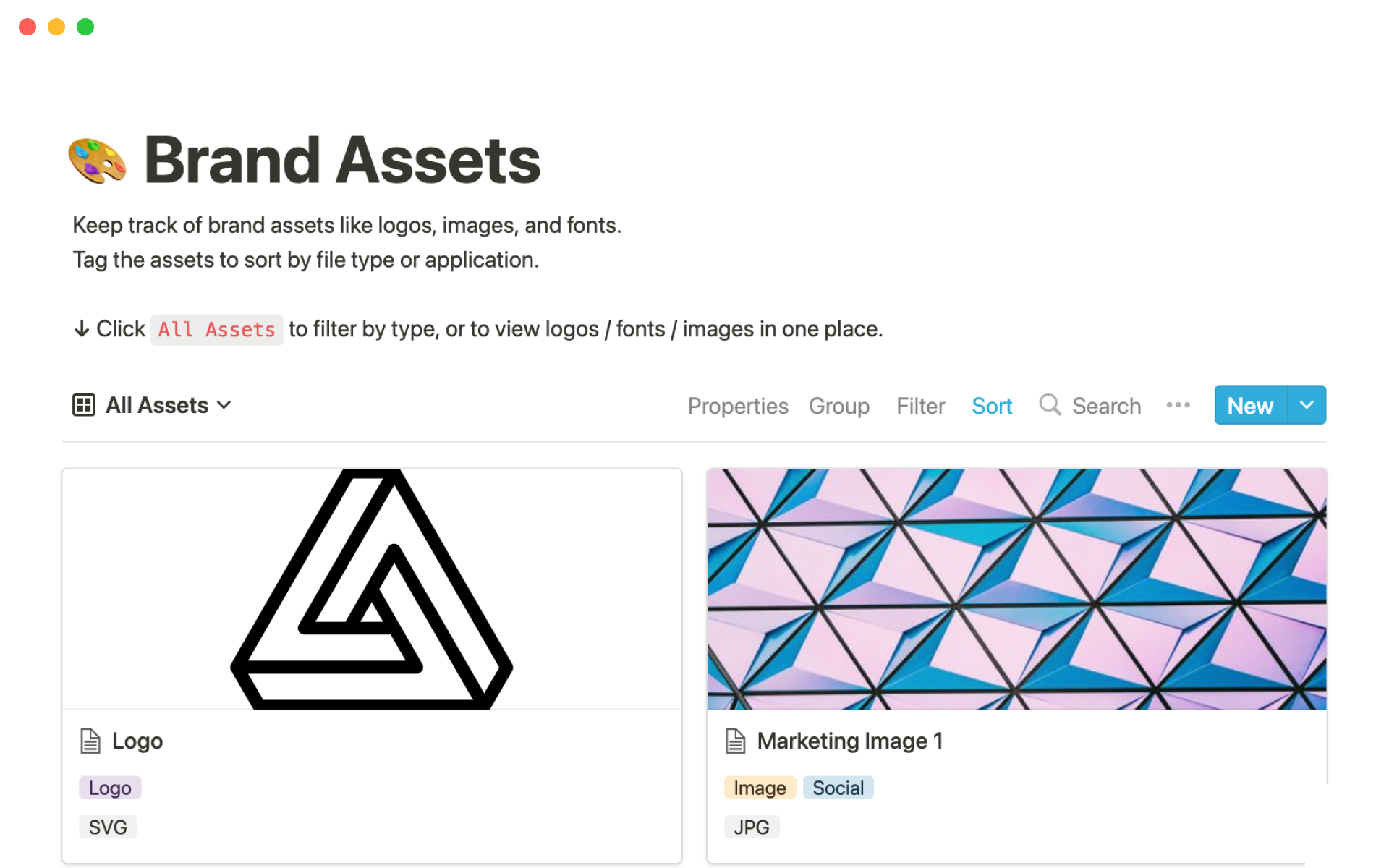 The desktop image for the Brand assets template
