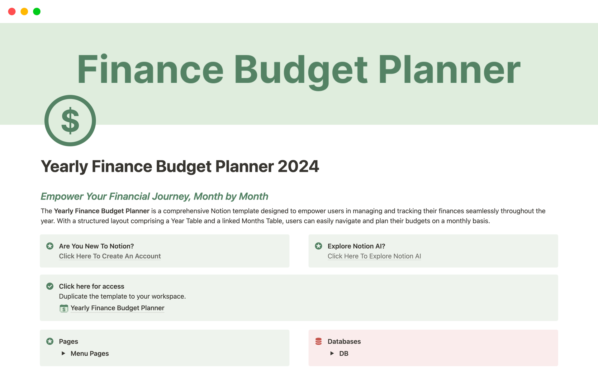 A template preview for Yearly Finance Budget Planner 2024