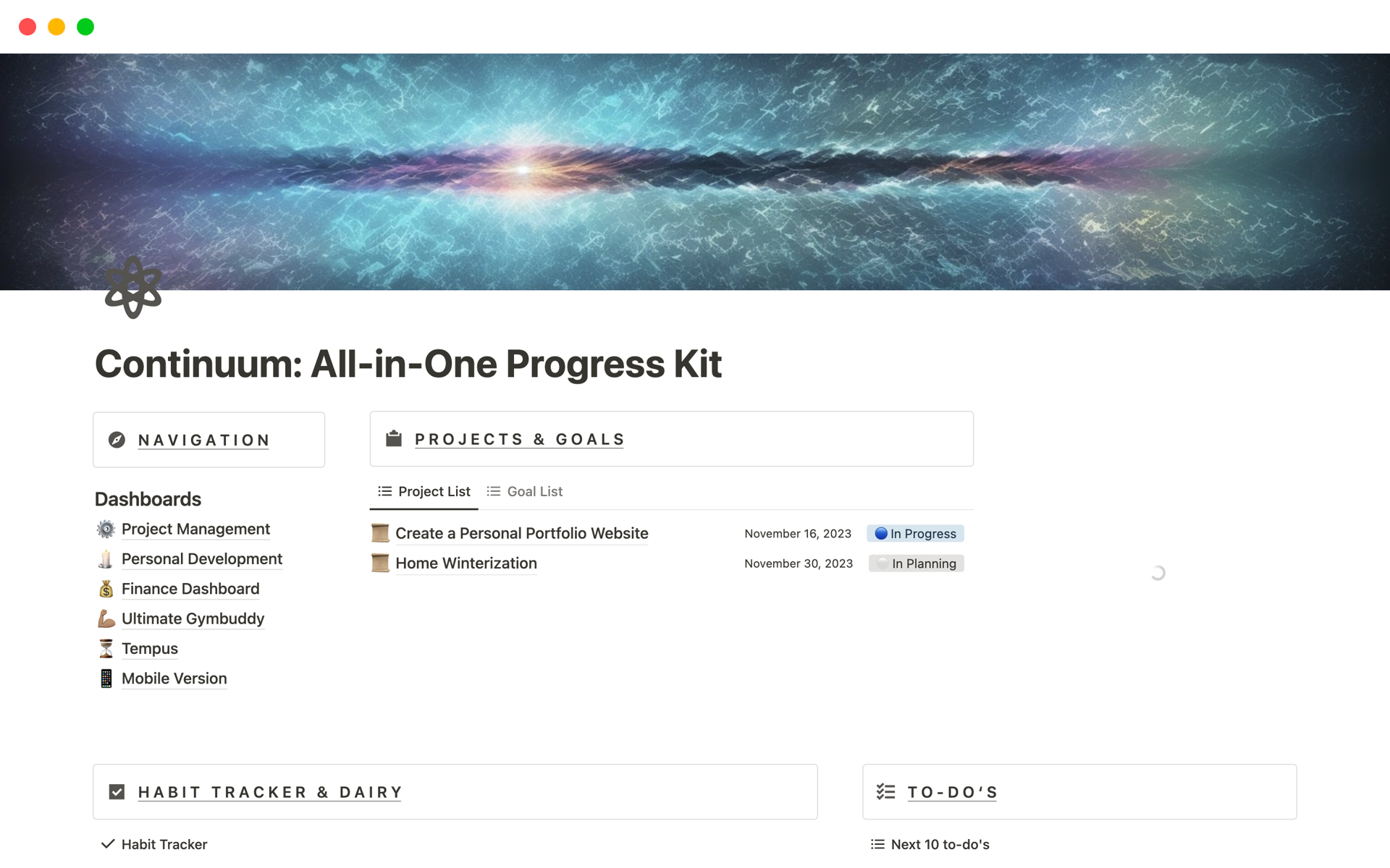 Vista previa de una plantilla para Continuum: All-in-One Progress Kit