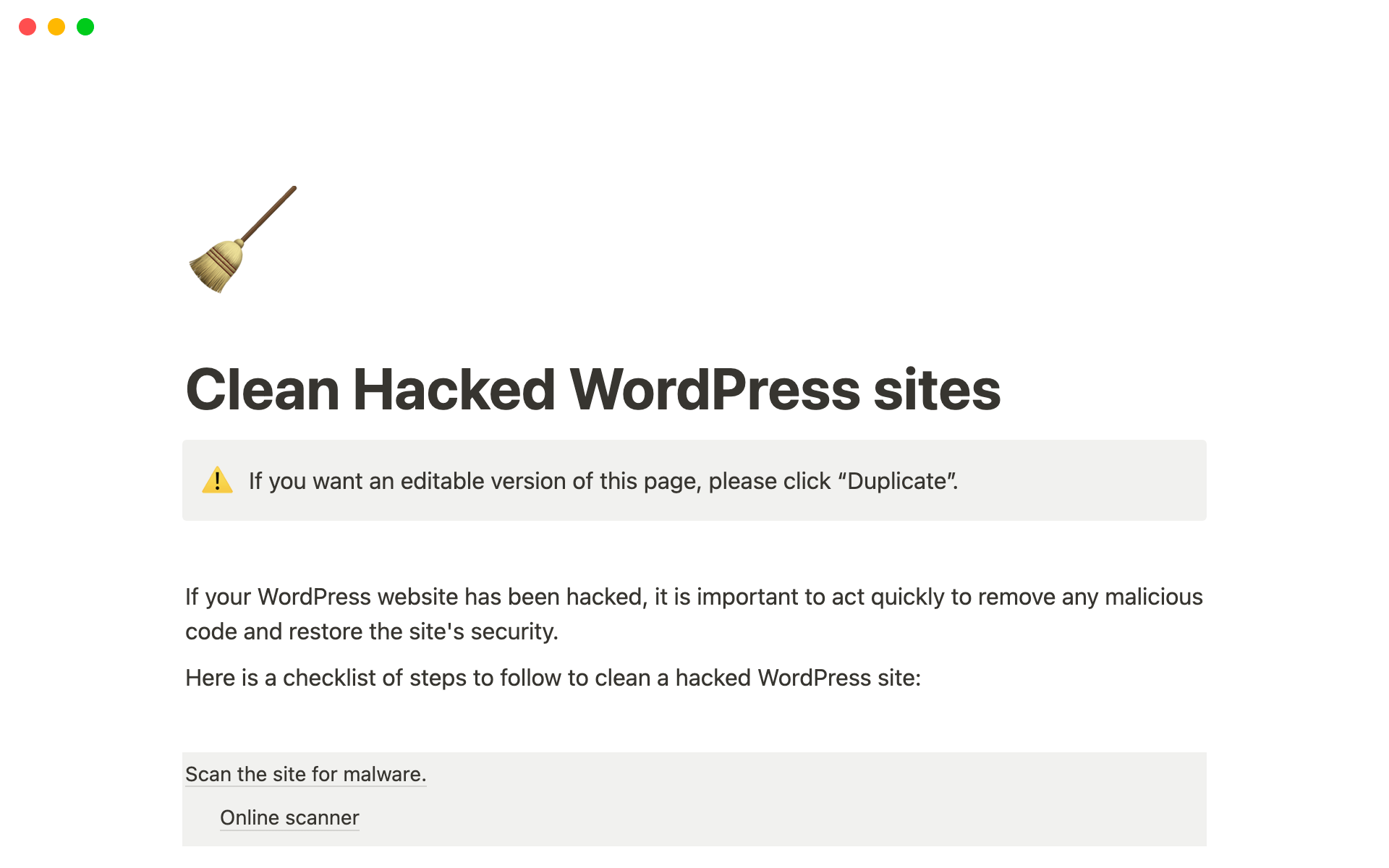 Vista previa de una plantilla para Guide: Clean Hacked WordPress Sites