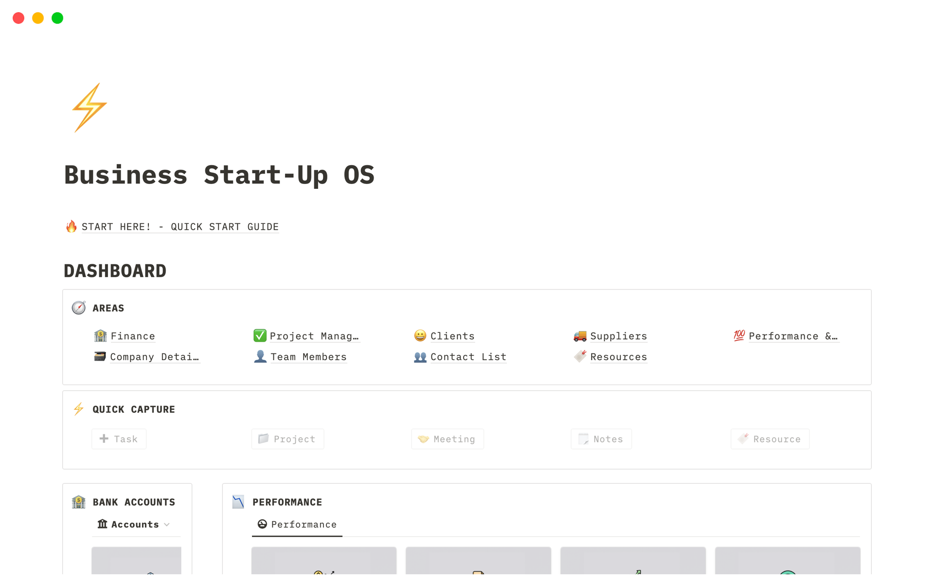 Eine Vorlagenvorschau für Business Start-Up OS