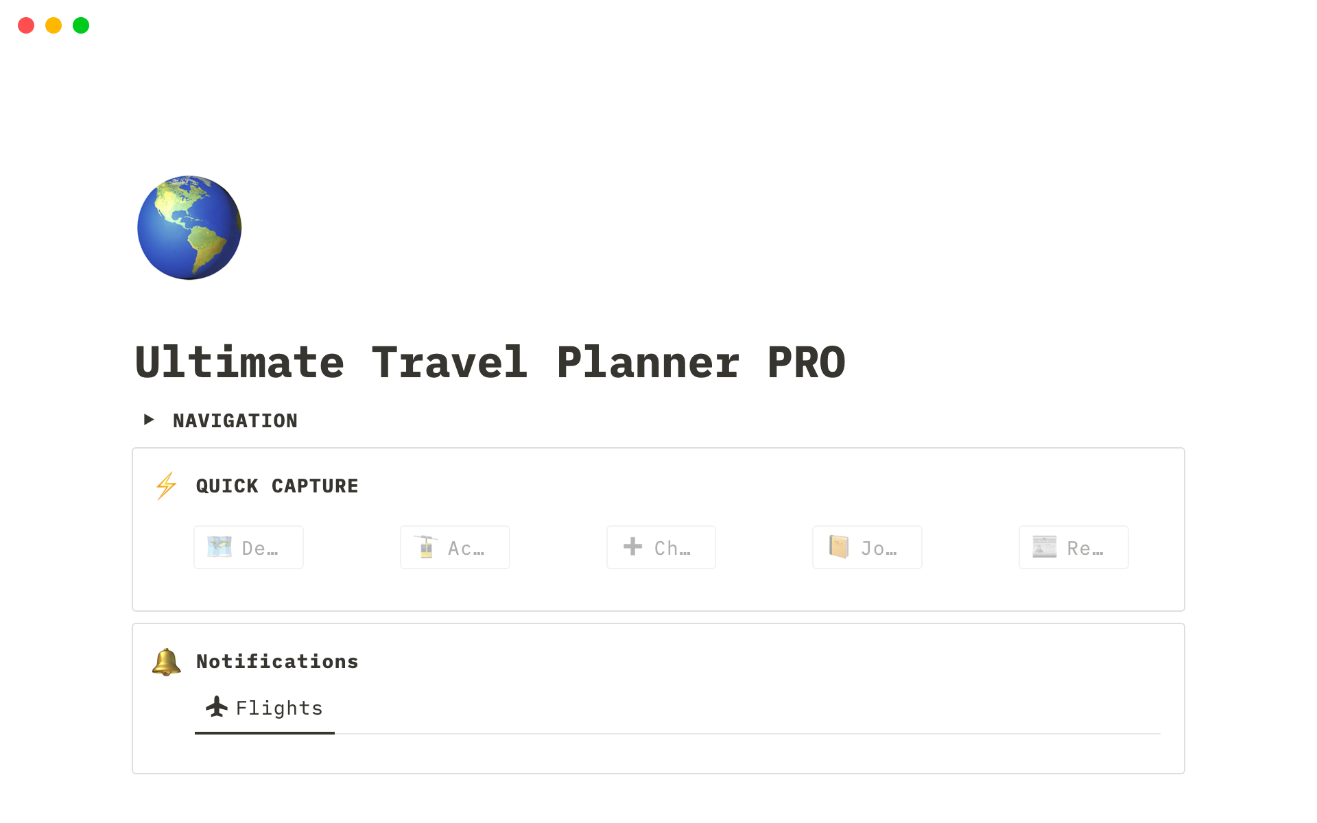 Eine Vorlagenvorschau für Ultimate Travel Planner PRO
