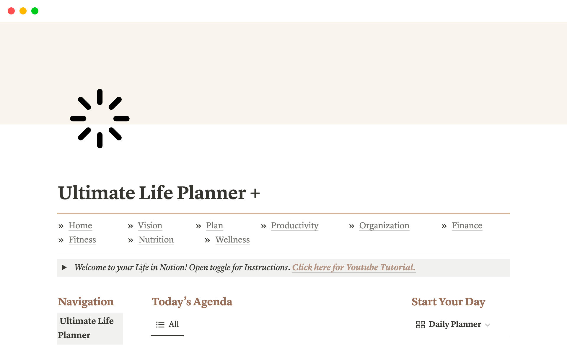 Vista previa de una plantilla para Ultimate Life Planner