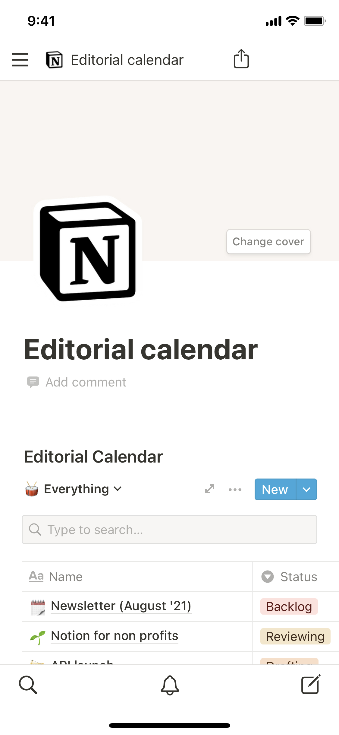 A screenshot of Notion's mobile app