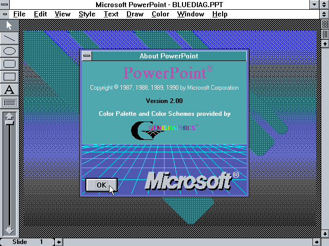 The first Windows version of Powerpoint. Image from Slide Lizard.