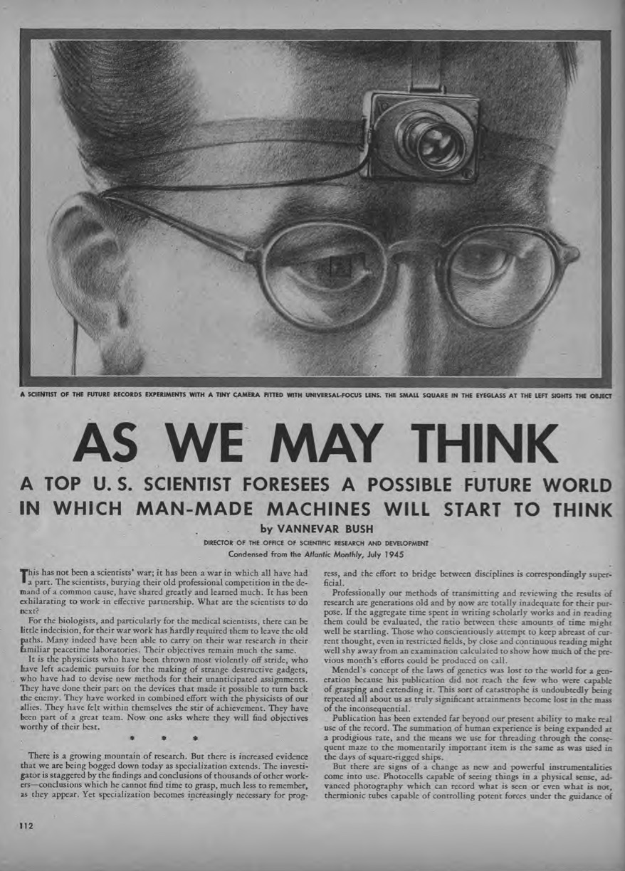 Vannevar Bush's 1945 article as it appeared in Life Magazine.