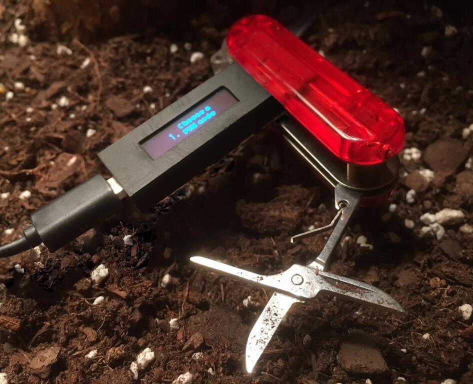 One of Danielle's many creations: a swiss army knife with a crypto wallet contained inside it. Image from Cryptocutlery.
