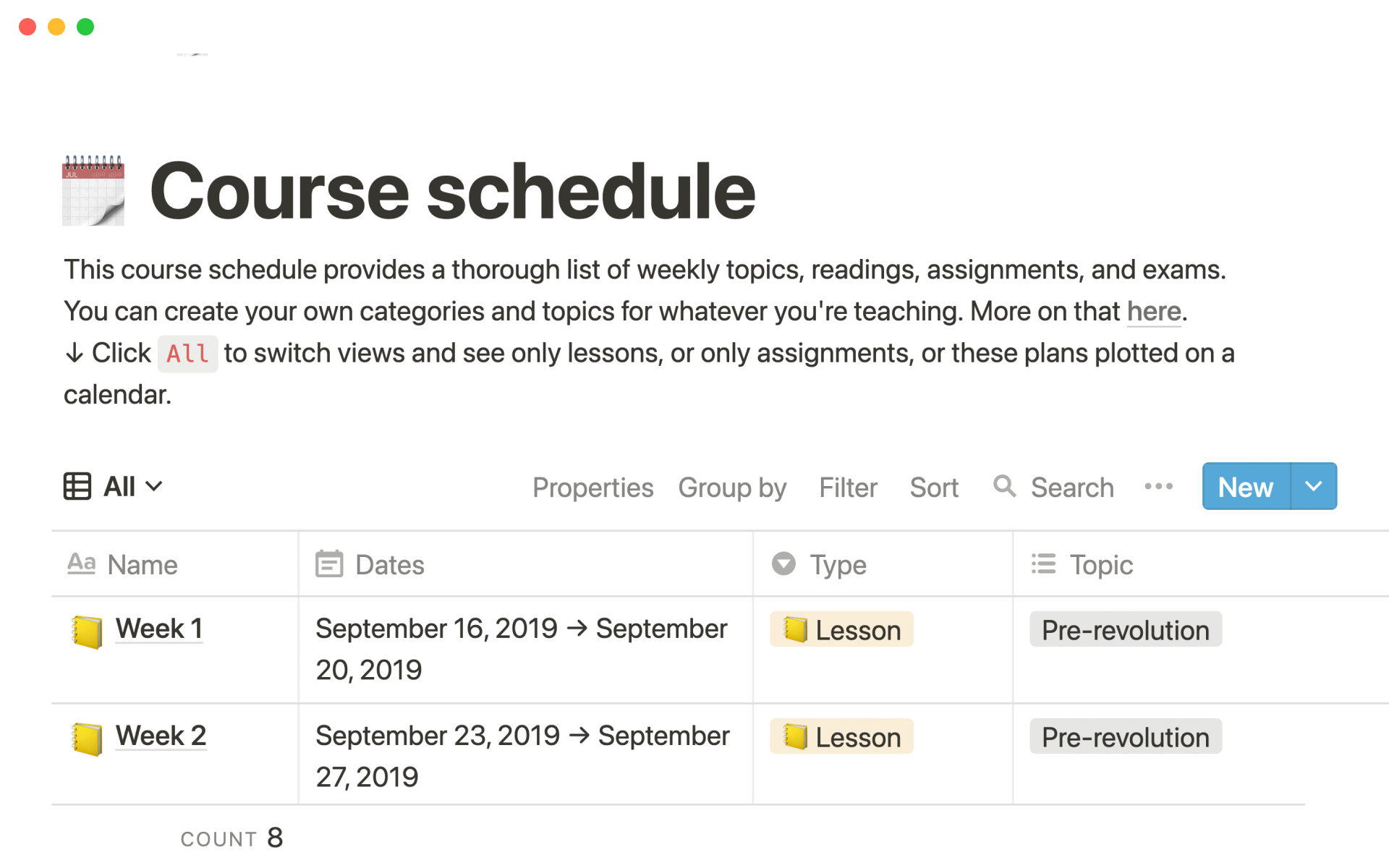 The desktop image for the Course schedule template