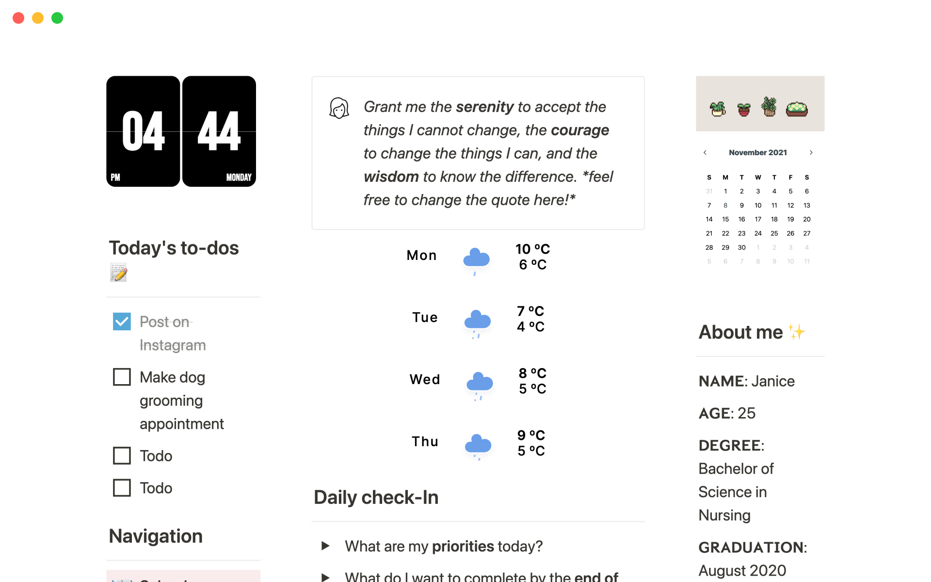 Notion Student Dashboard Template