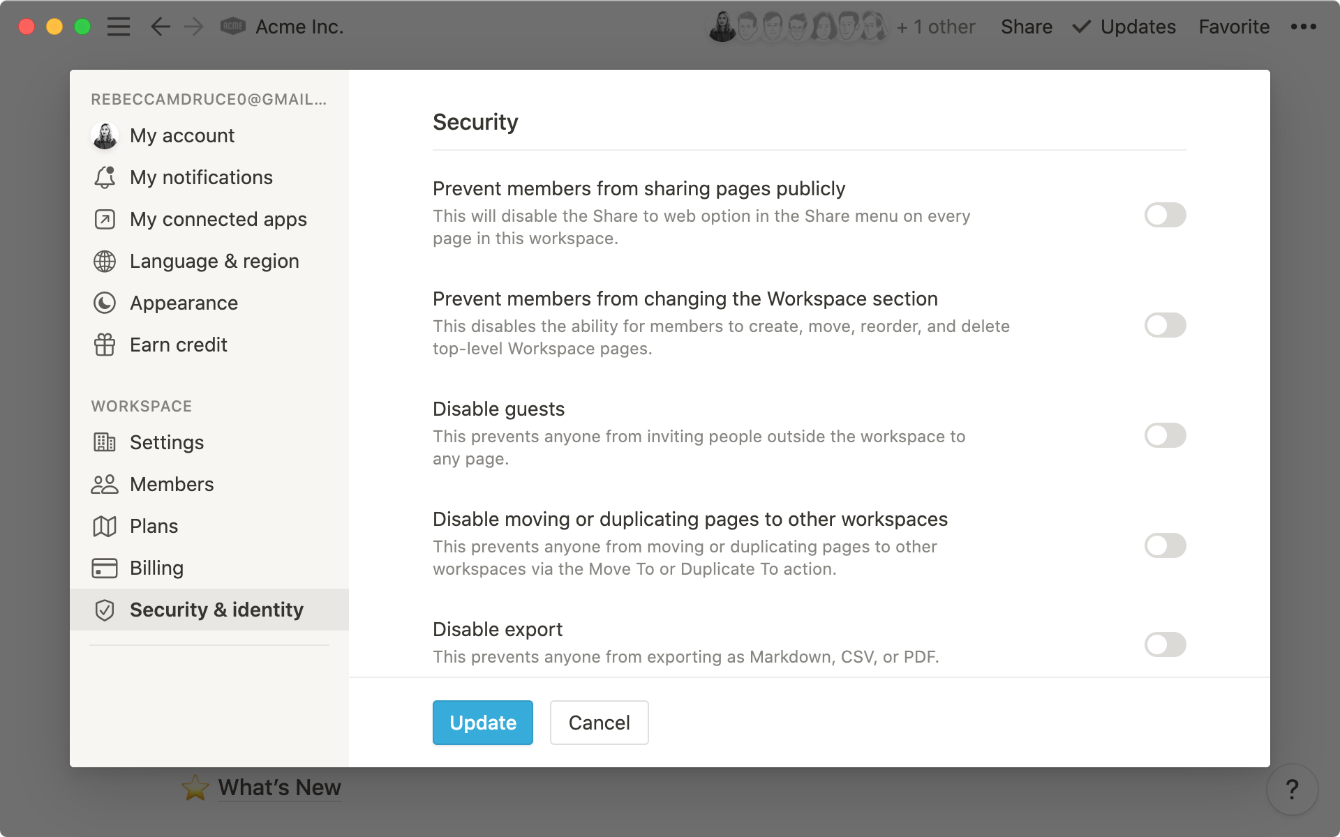 Workspace owners can decide how pages in their workspace are shared.