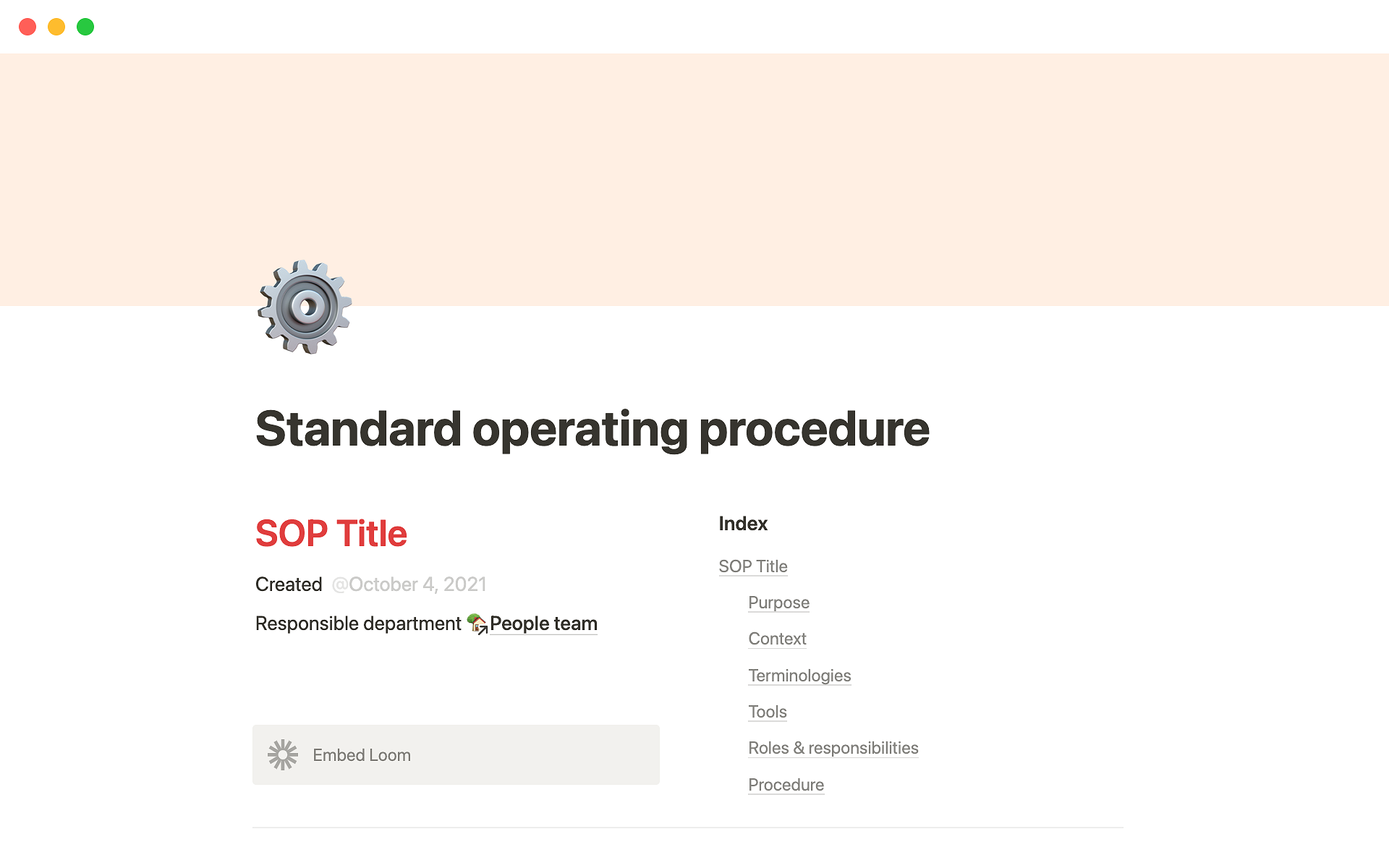 The desktop image for the Standard operating procedure template