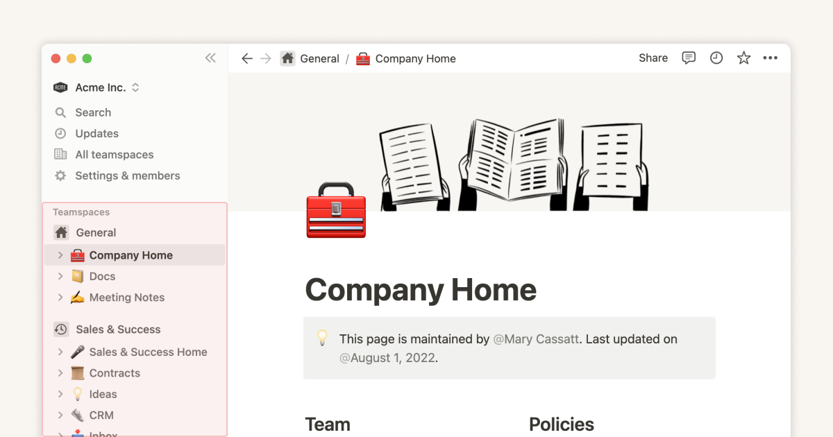 Teamspaces give every team a home for important work