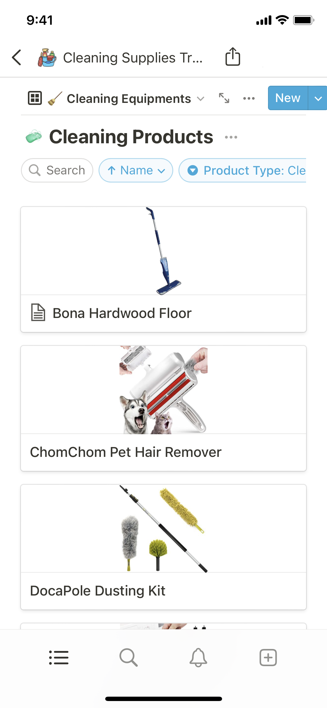 Notion Template Gallery Cleaning supplies tracker