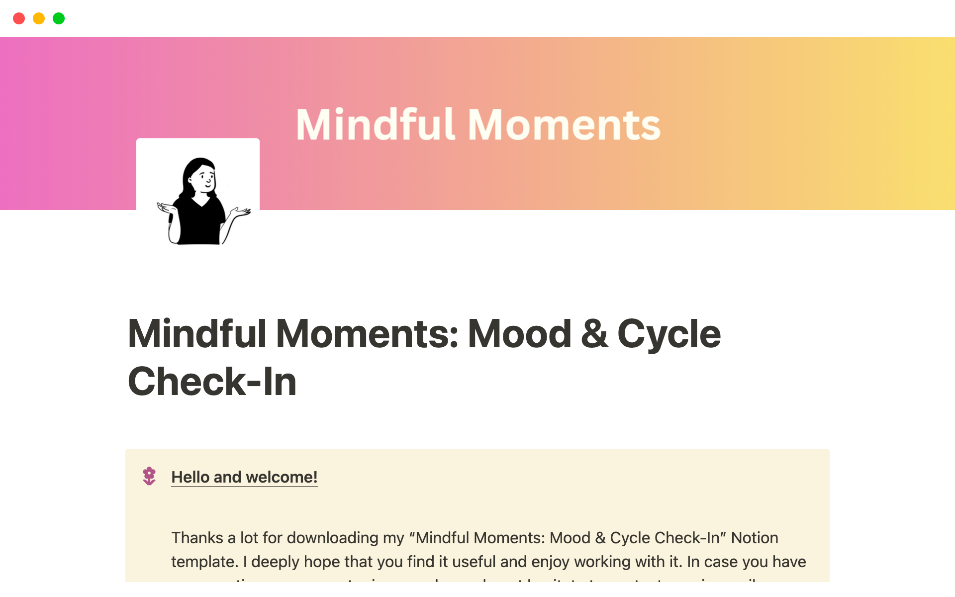 Mindful Moments Mood & Cycle CheckIn Notion Template