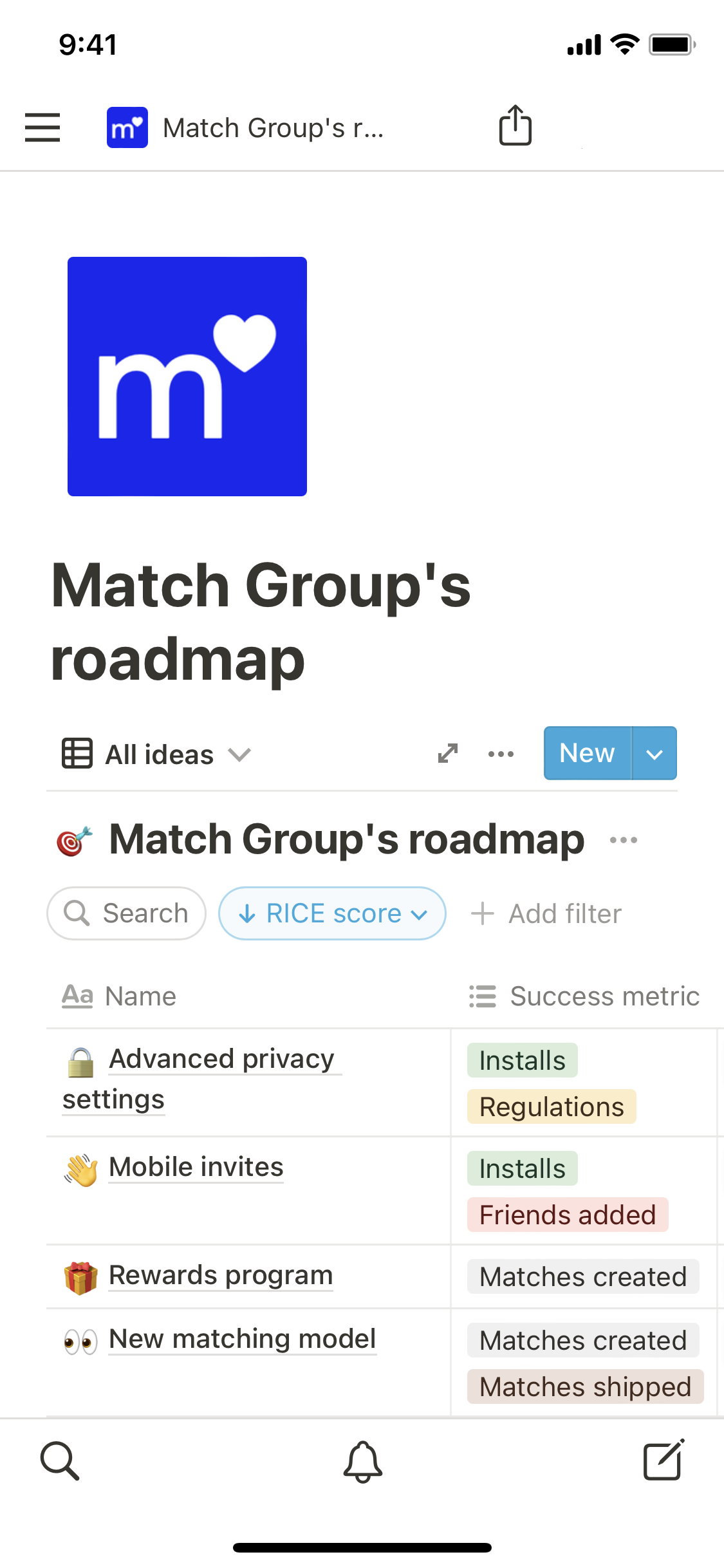 The mobile image for the Match Group's roadmap template