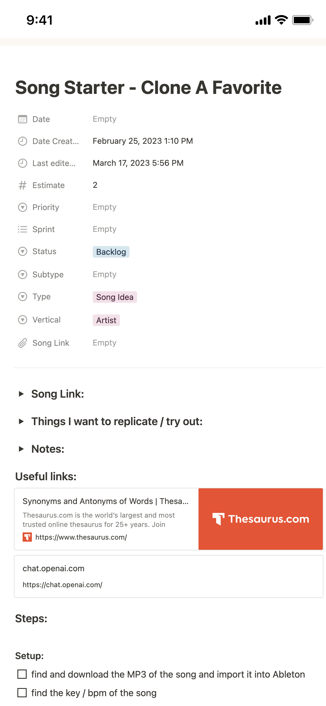 Notion template gallery song clone starter
