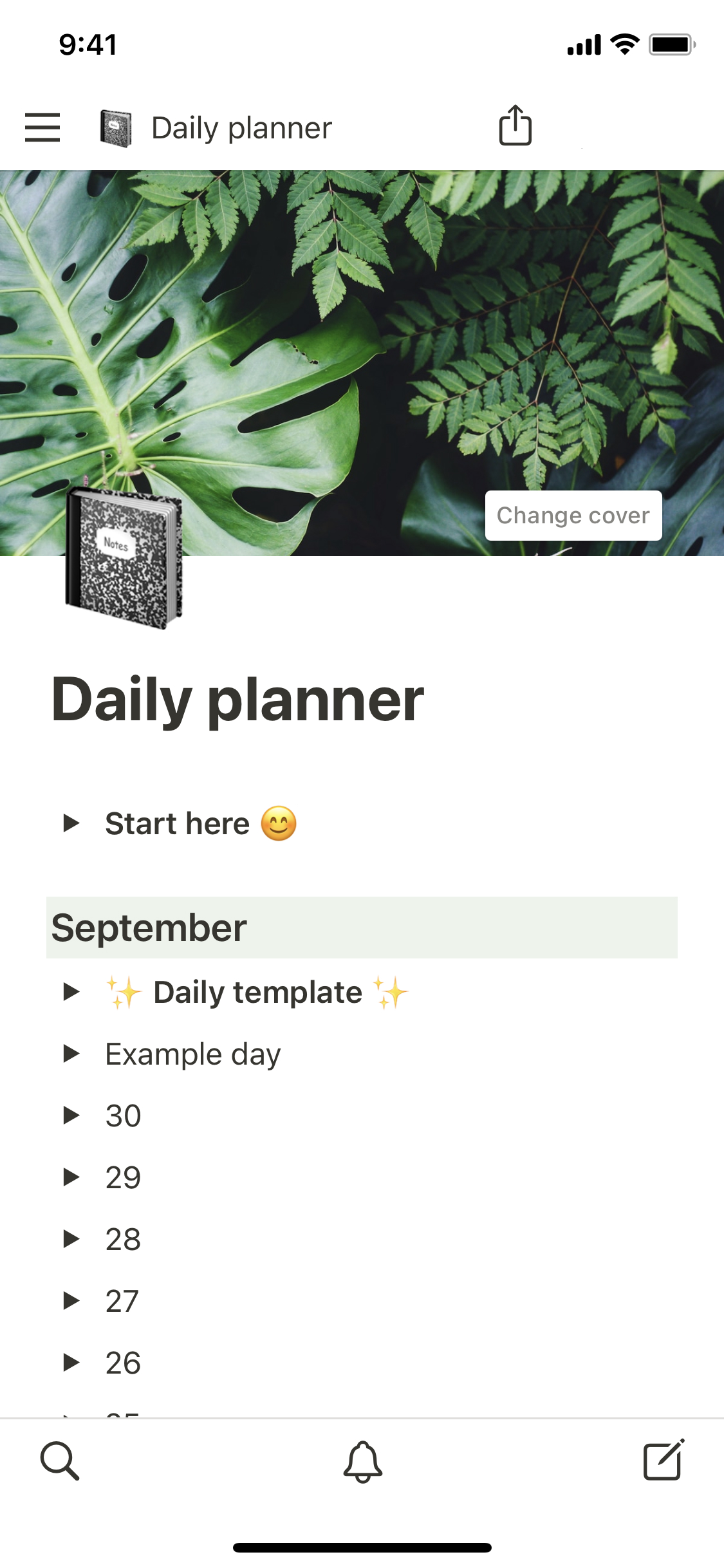 The mobile image for the Daily planner template