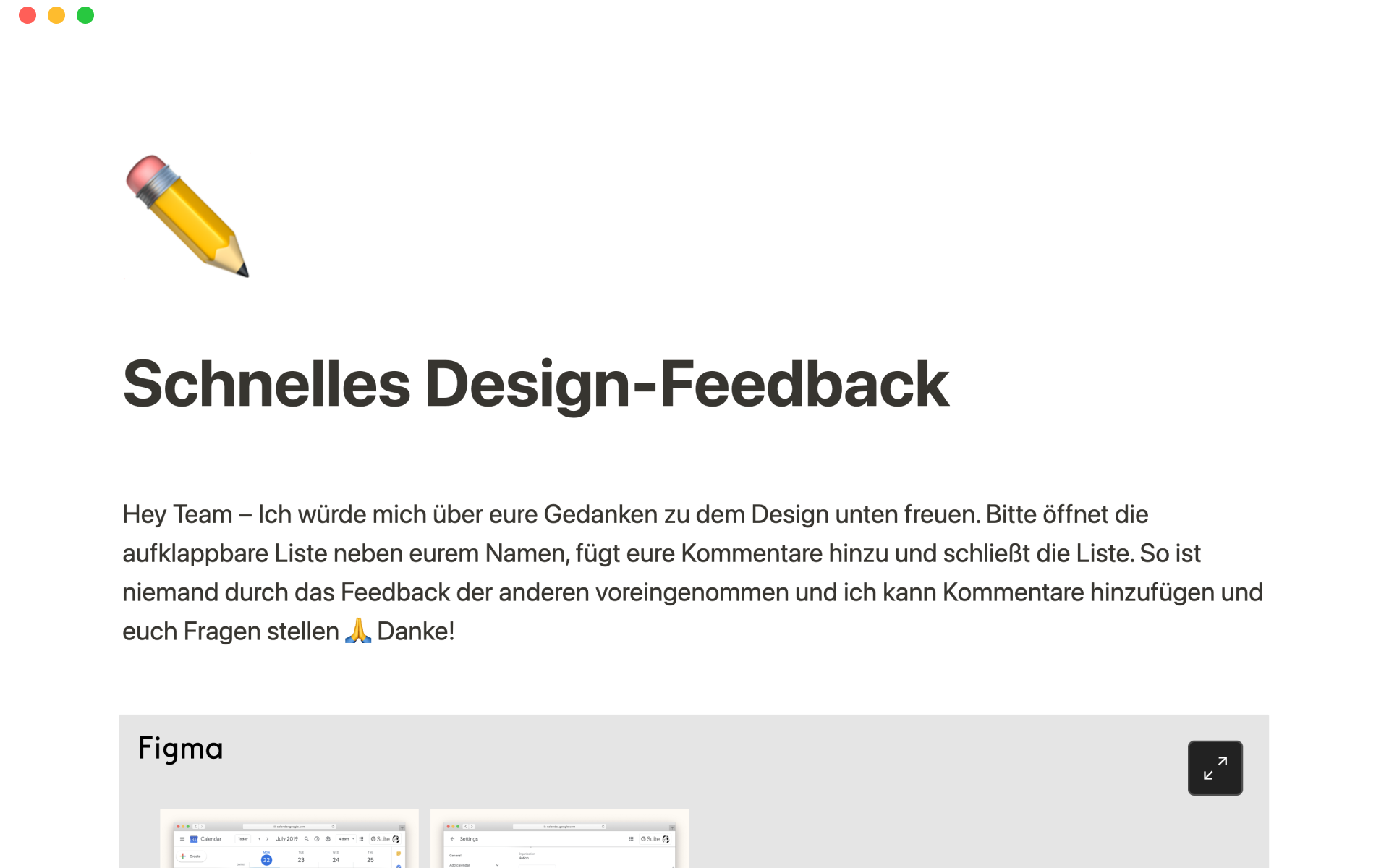 The desktop image for the Quick design feedback template