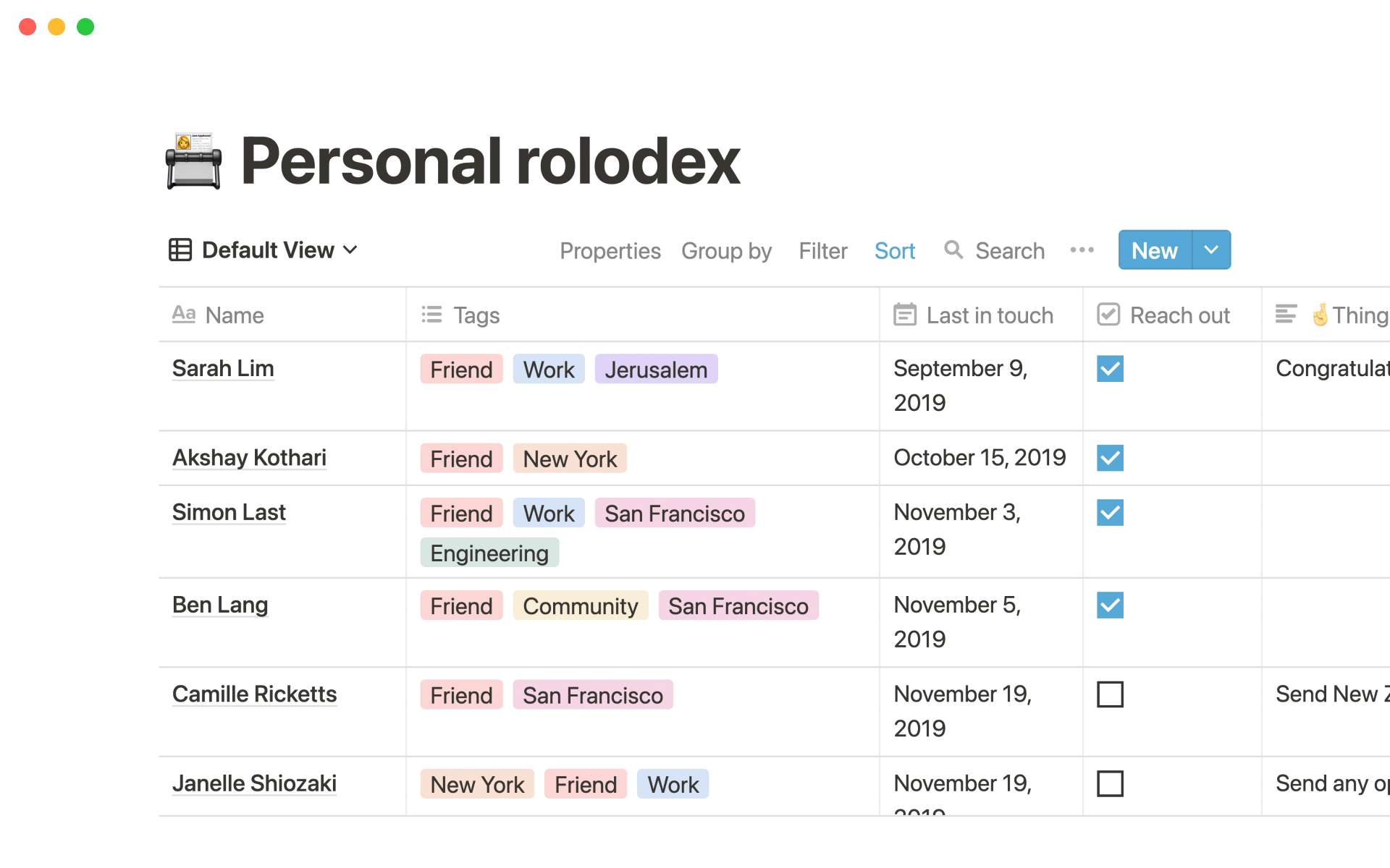 The desktop image for the Personal rolodex template