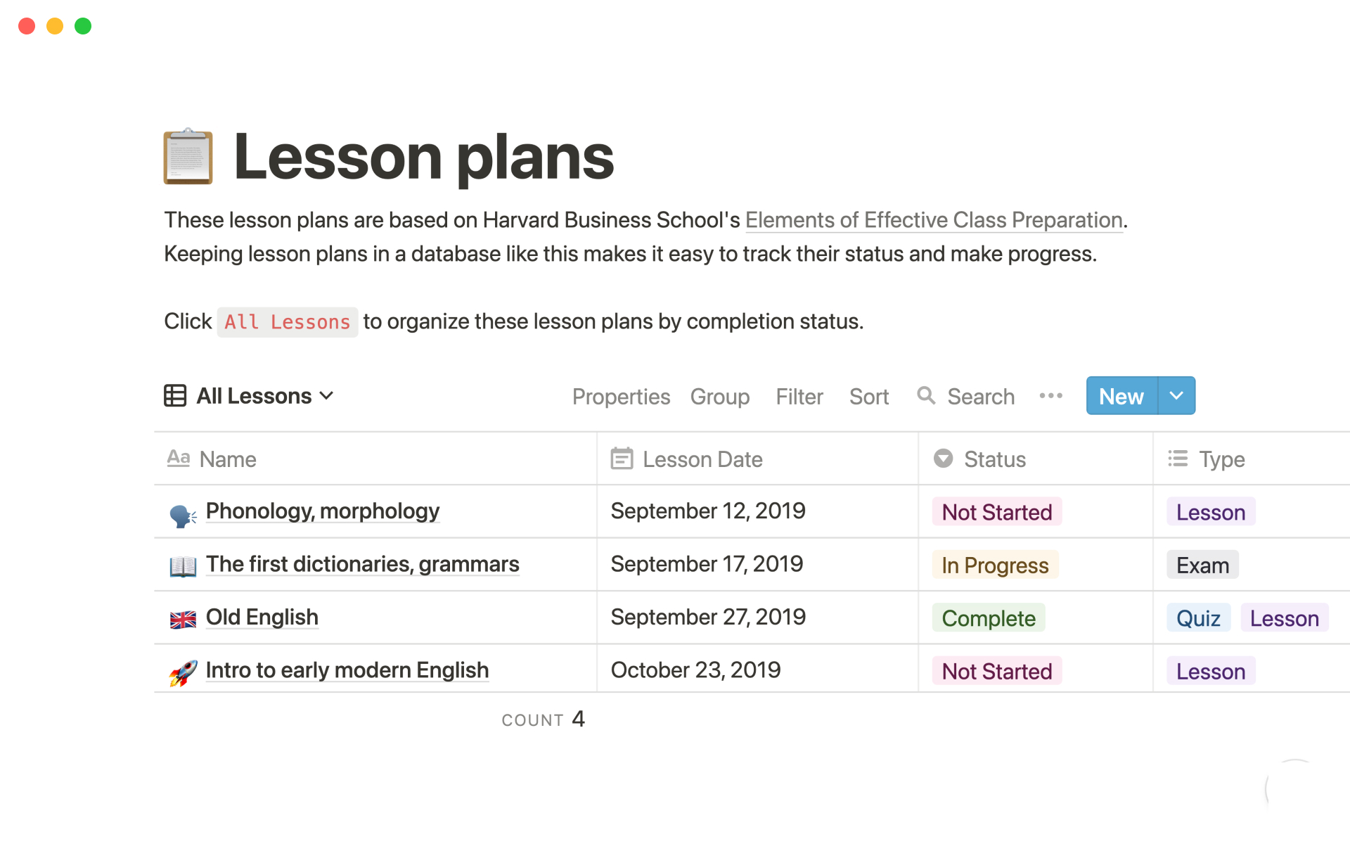 The desktop image for the Lesson plans template