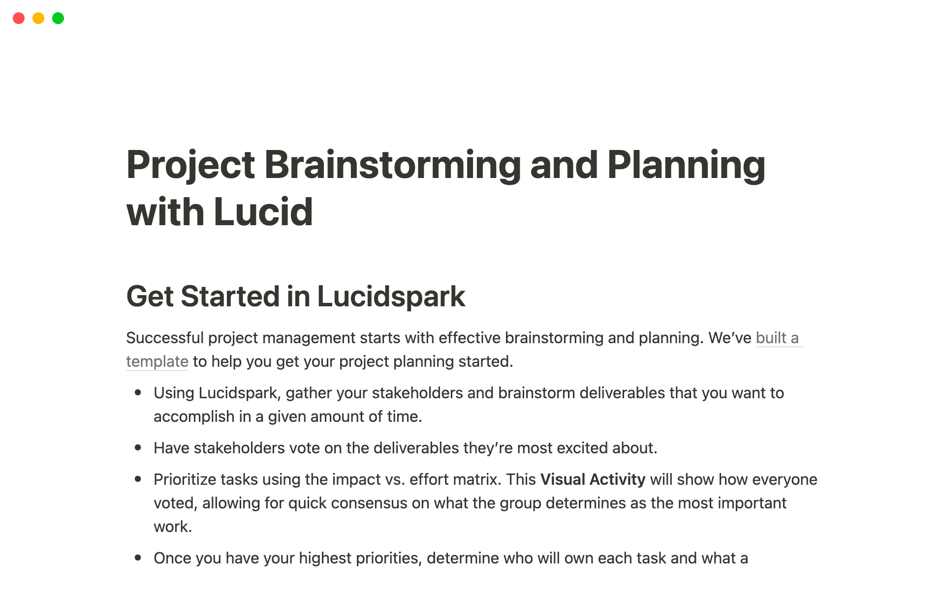 Project Brainstorming and Planning with Lucid Notion Template