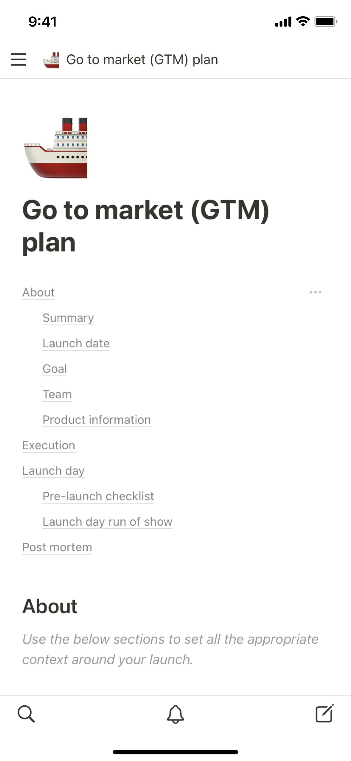 The mobile image for the Go to market (GTM) plan template