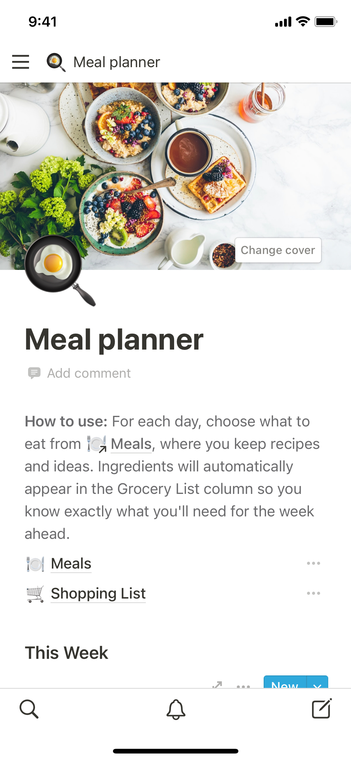 The mobile image for the Meal planner template