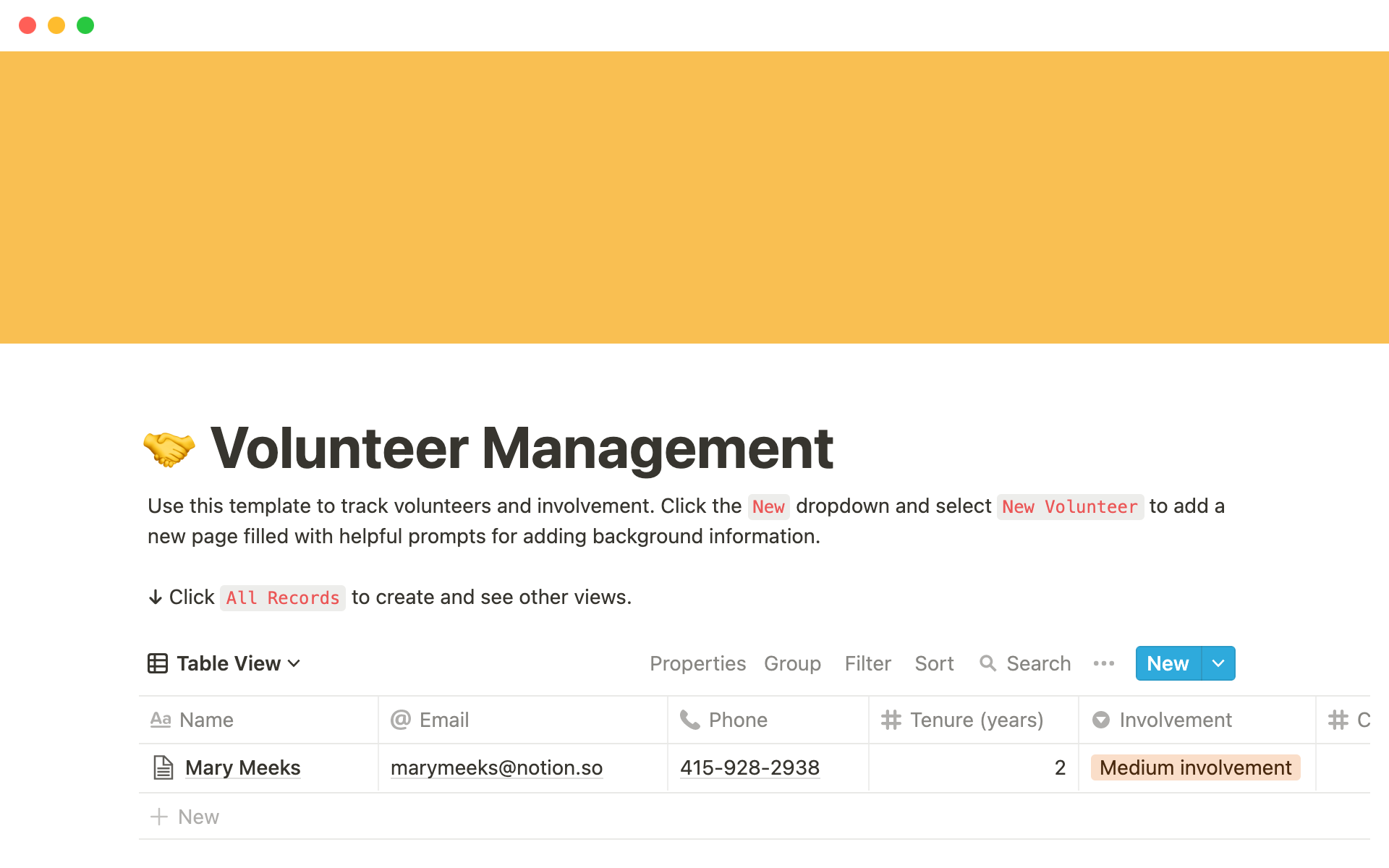 The desktop image for the volunteer management template